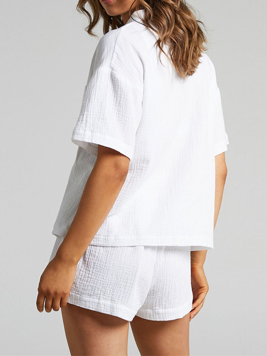 Texture Button Up Shirt and Shorts Set